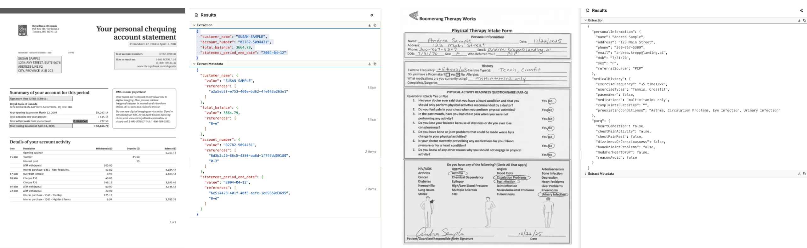 Sample documents processed by ADE Extract